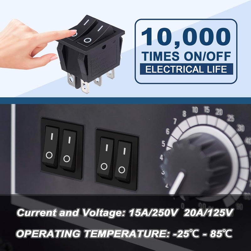 VEXUNGA 6pcs Mini Rocker Switch 6 Pin 20A 125V AC 16A 250V Double Rocker Switch On Off 2 Position SPST Black Boat Switches for Car Marine Home Appliances - Image 4
